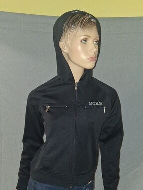 BCBG Black Hooded Zip-Up Jacket with Chest Zippers